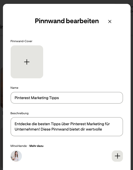 Pinterest Pinnwand Cover hinterlegen