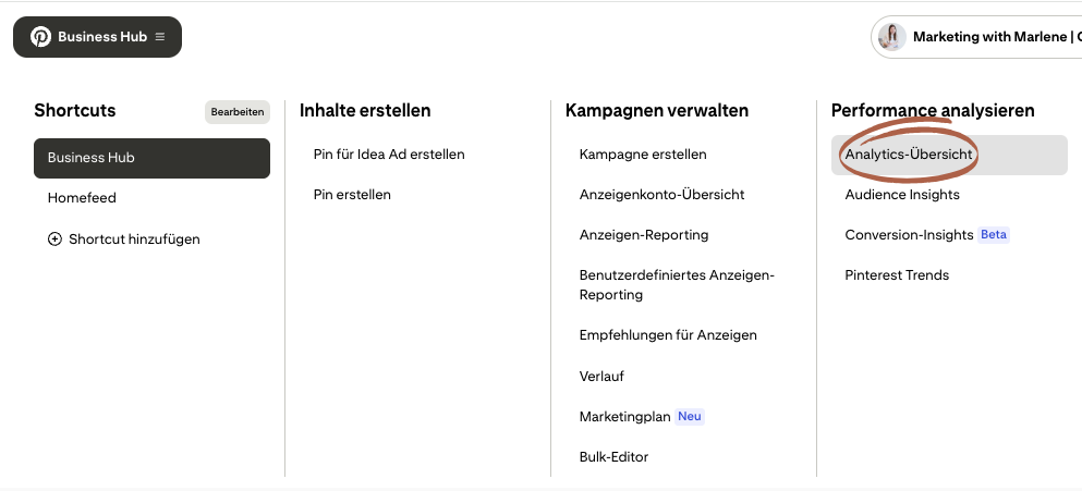 auf Pinterest Analytics zugreifen im Browser Desktop