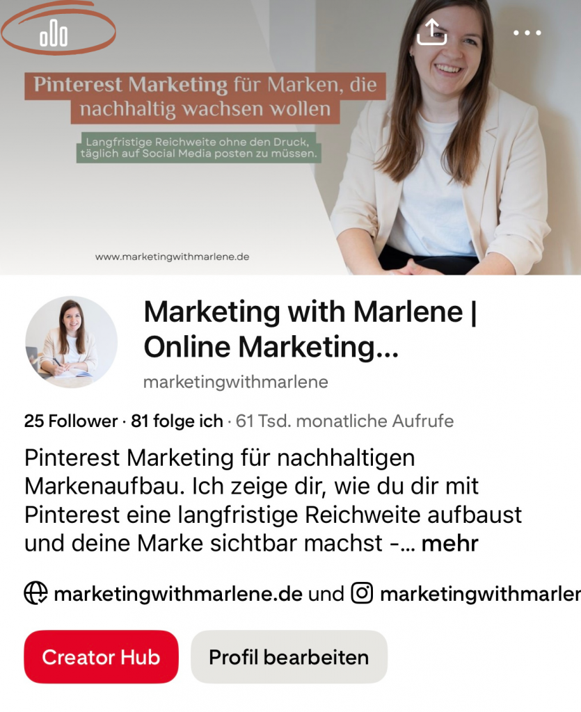 auf Pinterest Analytics zugreifen in der Pinterest App Smartphone